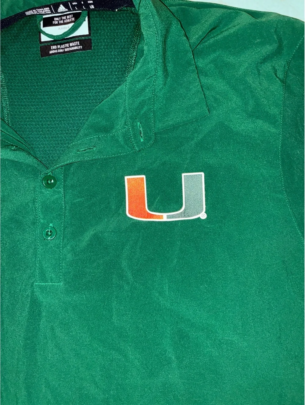 Adidas Polo Shirt Men's Large Green Miami Hurricanes Sideline Player Issue NCAA